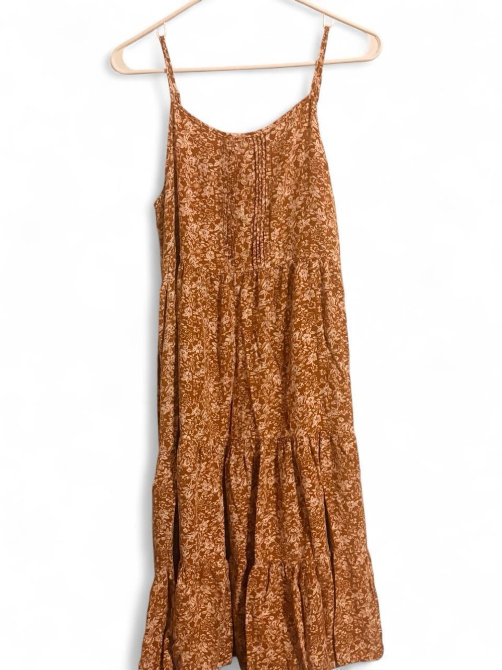 Blu Pepper Rust Floral Tiered Maxi Dress with Spaghetti Straps